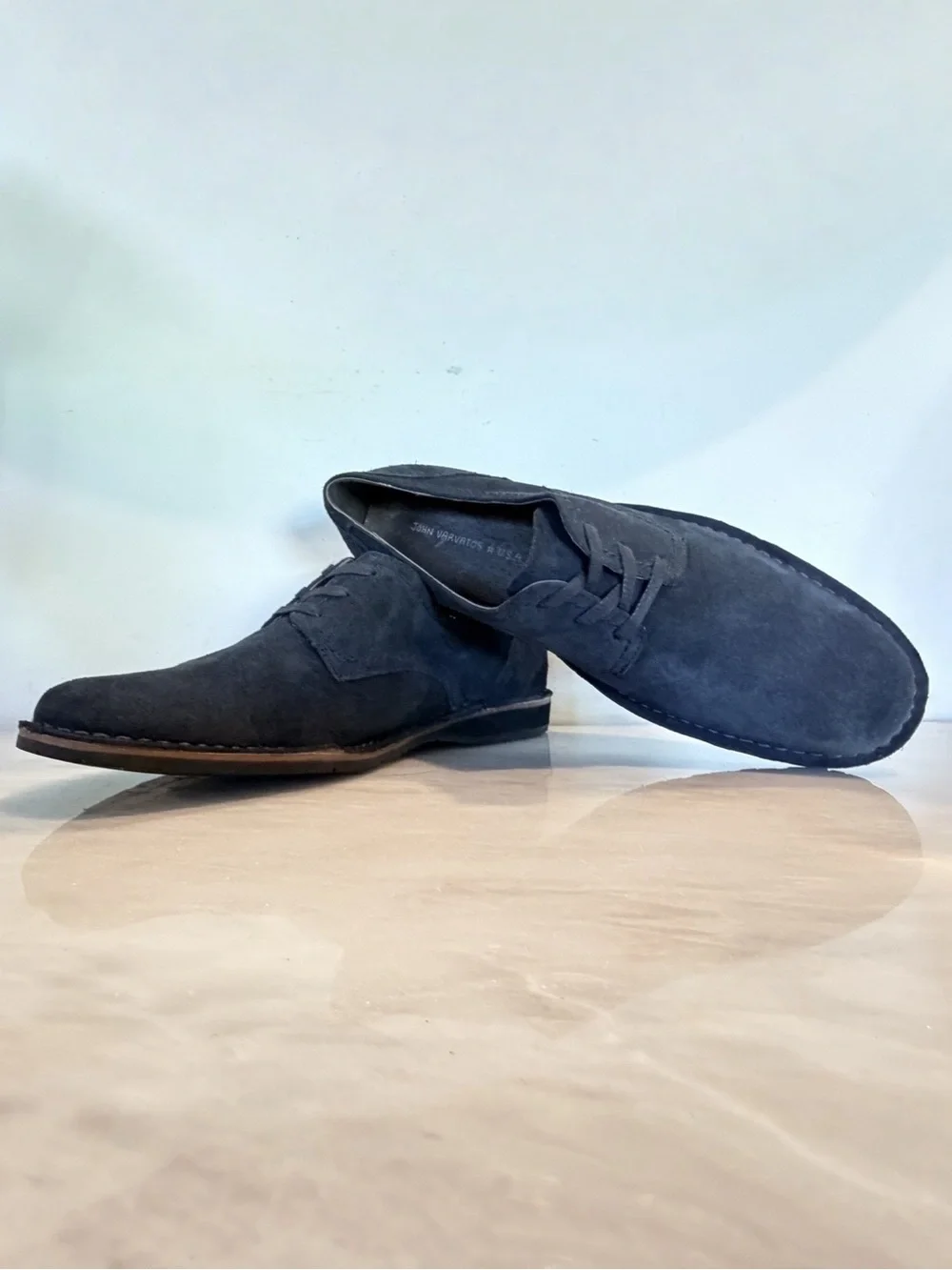 John Varvatos USA Blue Suede Derby Shoes Mens 11 Navy Lace Up Casual Dress